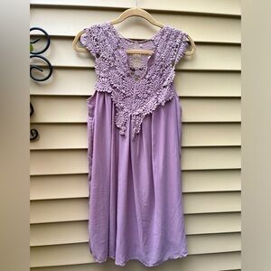 Deep V-Neck Lace Sleeveless Pink Top or Mini Dress, size L